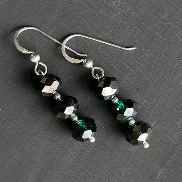 Deep green with black rondelle earrings