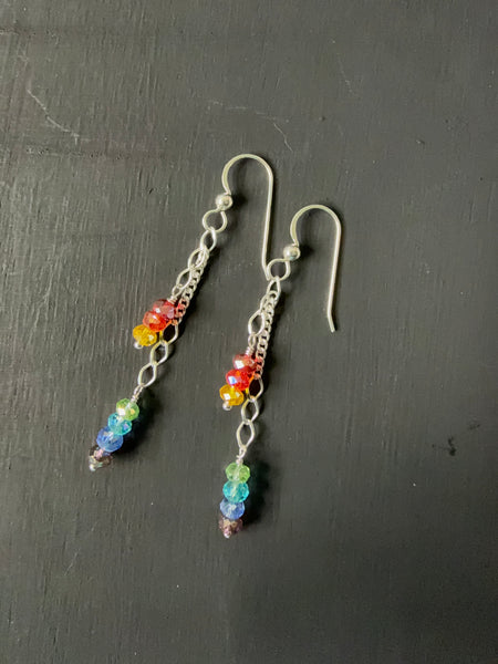 Rainbow dangle earrings (small beads)