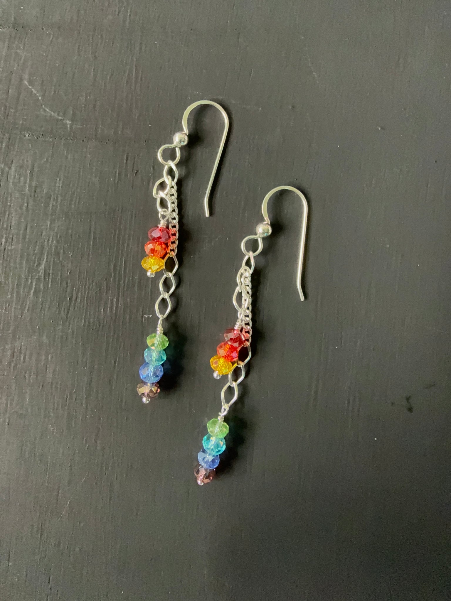 Rainbow dangle earrings (small beads)