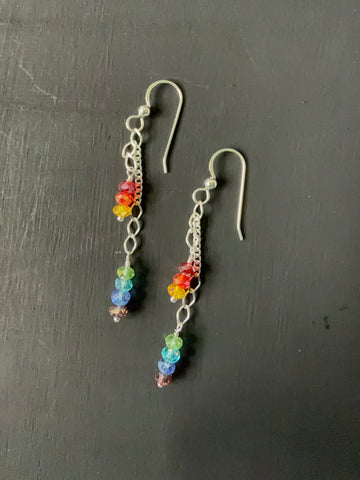 Rainbow dangle earrings (small beads)