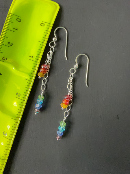 Rainbow dangle earrings (small beads)