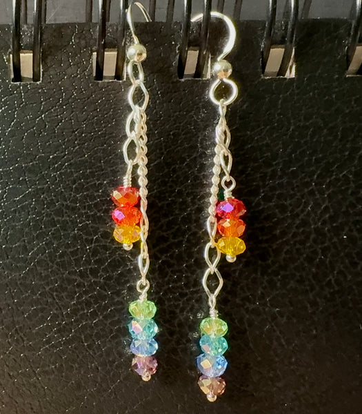 Rainbow dangle earrings (small beads)