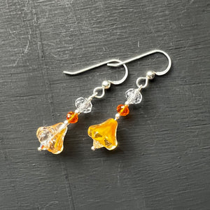 Orange Czech glass flowers earrings