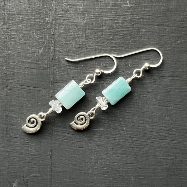 Blue stone with ammonite charm earrings
