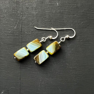 Blue/brown glass tablet earrings #2