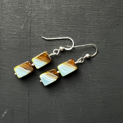 Blue/brown glass tablet earrings #1