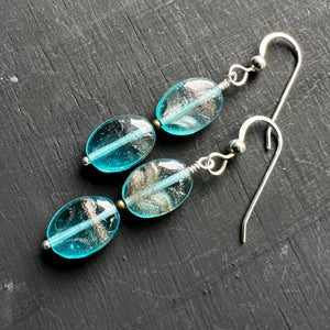 4 Blue glass oval earrings