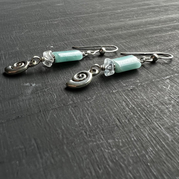 Blue stone with ammonite charm earrings
