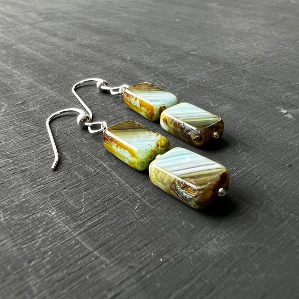 Blue/brown glass tablet earrings #2