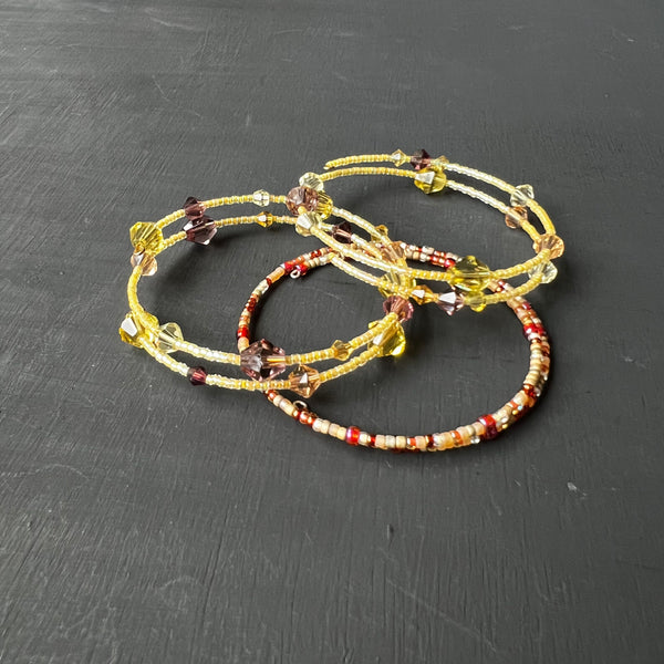 Golden & burgundy memory wire bracelet 1