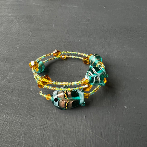 Teal and Gold bracelet with fish
