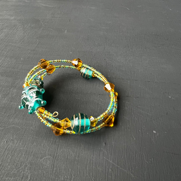 Teal and Gold bracelet with fish