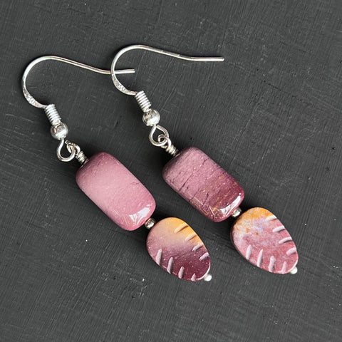 Mookaite leaves and rectangles earrings