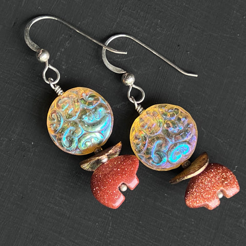 Bears and orange coin glass earrings