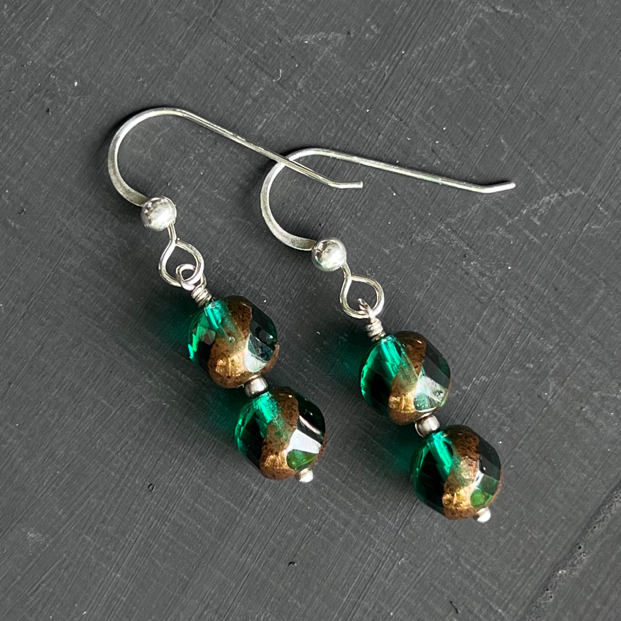 Green with gold swirl earrings