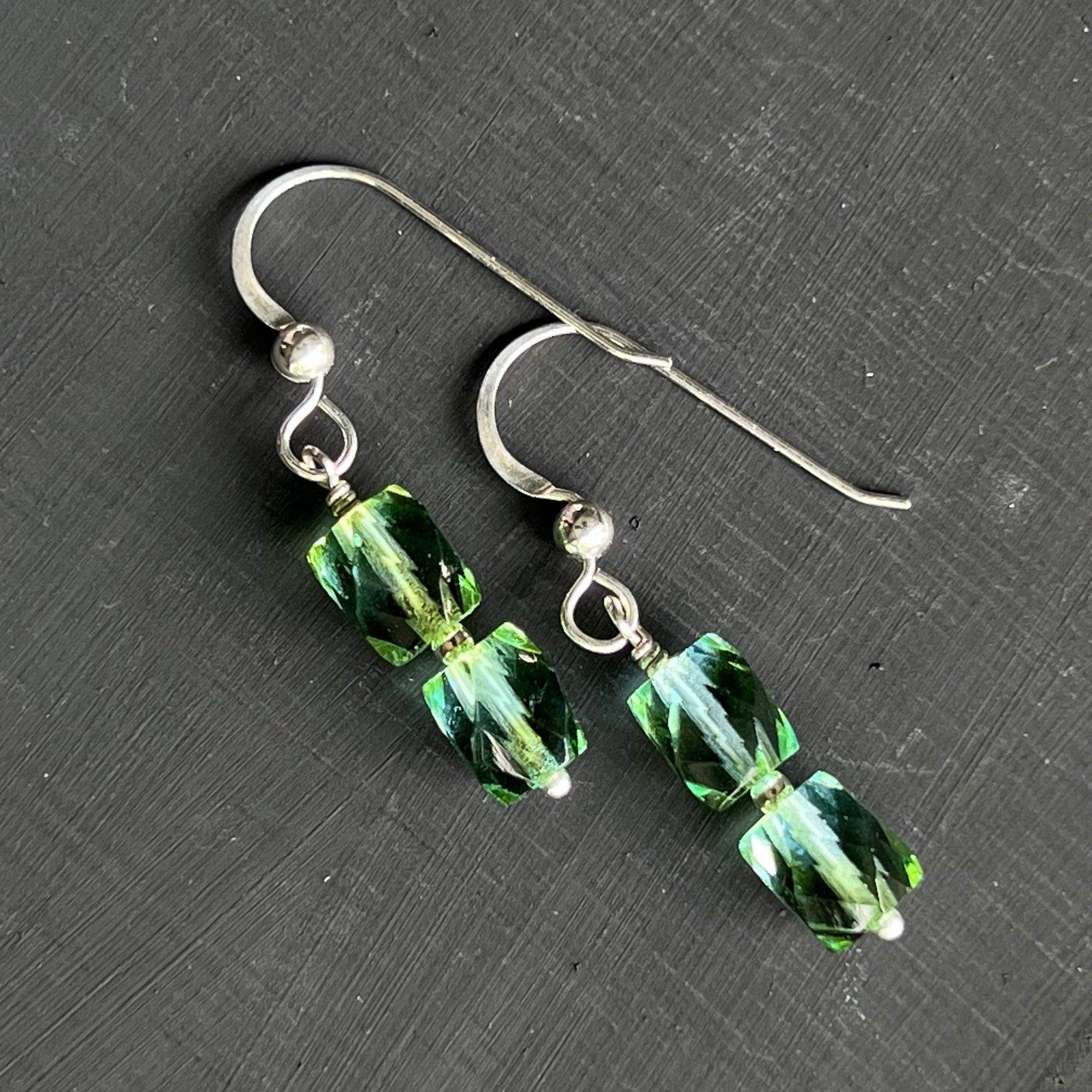 Light Green Faceted Rectangle earrings