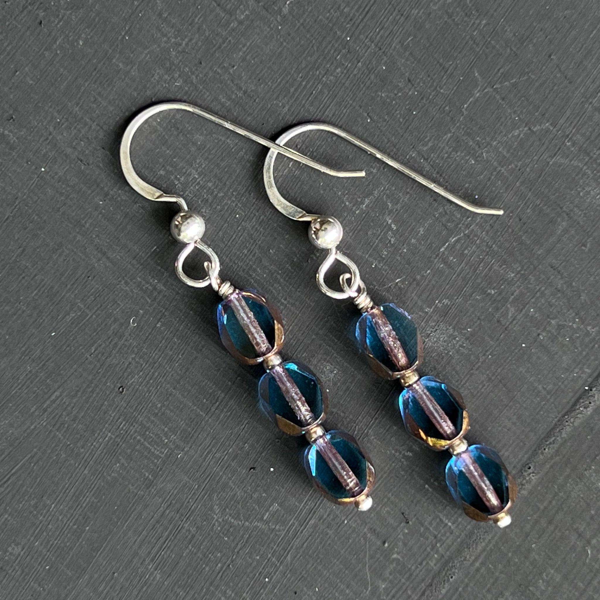 Blue with bronze edges earrings