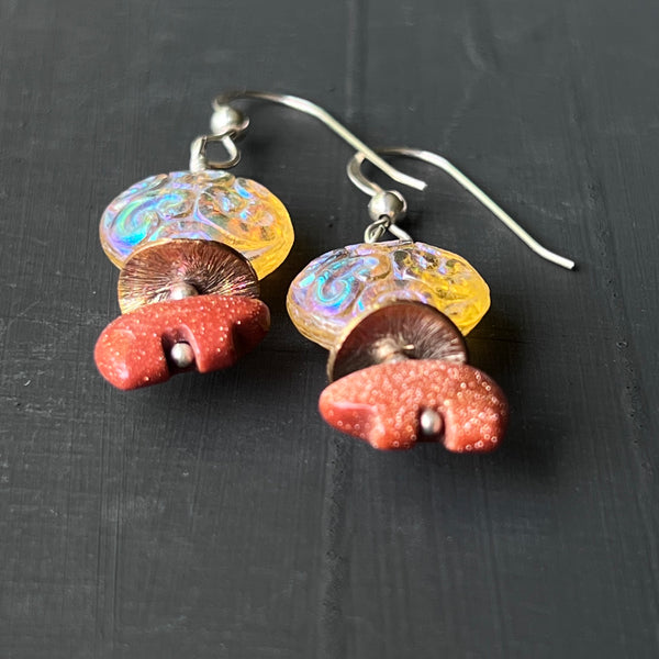 Bears and orange coin glass earrings