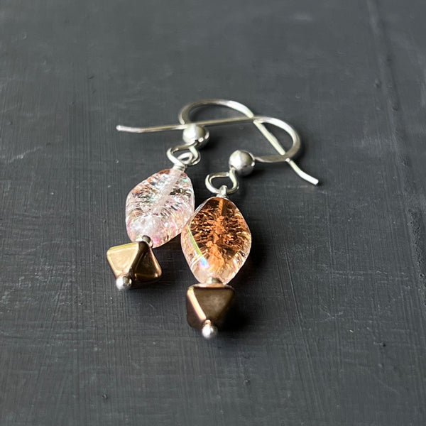 Bronze- and gold-tone glass earrings