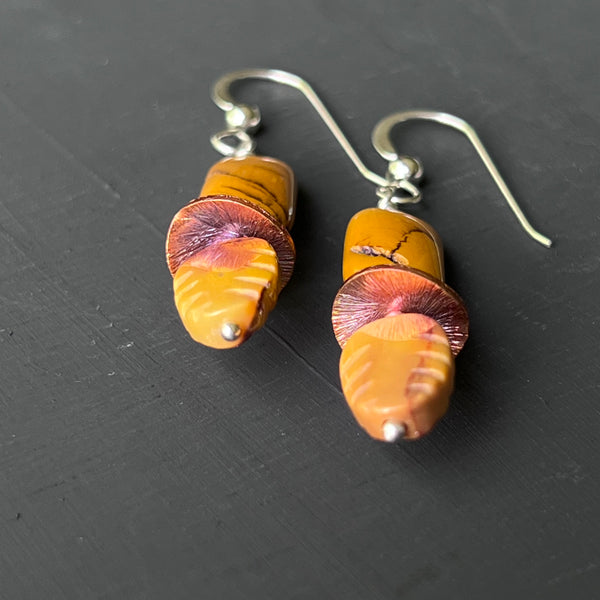 Mookaite leaves and rectangles earrings