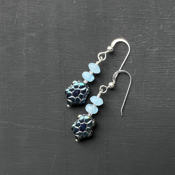 Glass Turtles with blue stone Earrings