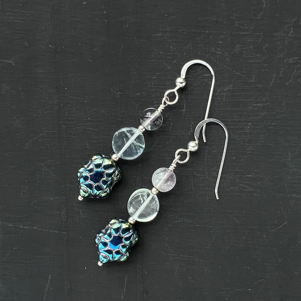 Glass Turtles with Fluorite and glass Earrings