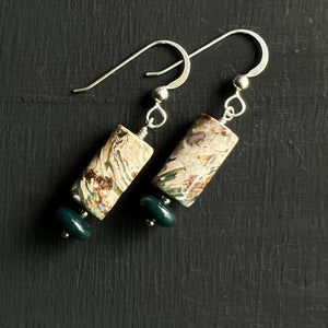 Green and tan stone earrings