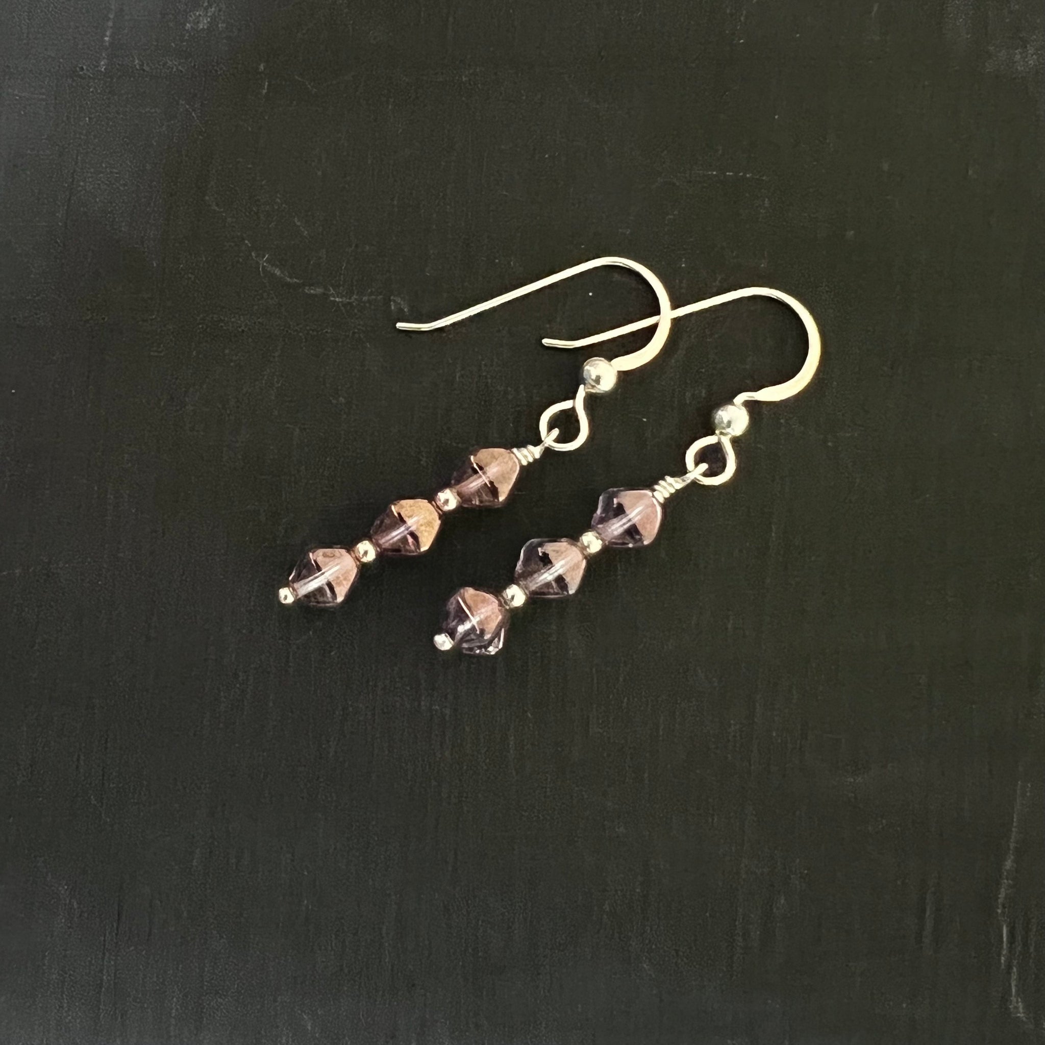 Purple glass bicone earrings