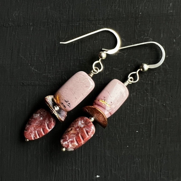 Mookaite leaves and rectangles earrings