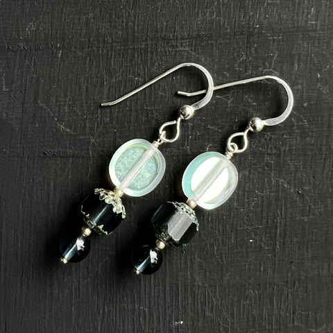 Dark Blue and clear glass earrings