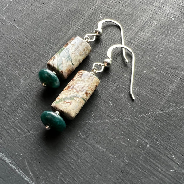 Green and tan stone earrings