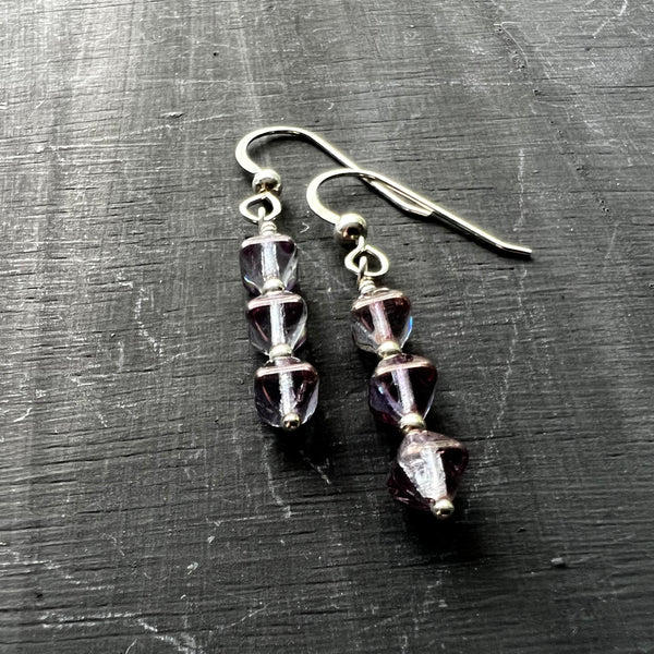 Purple glass bicone earrings