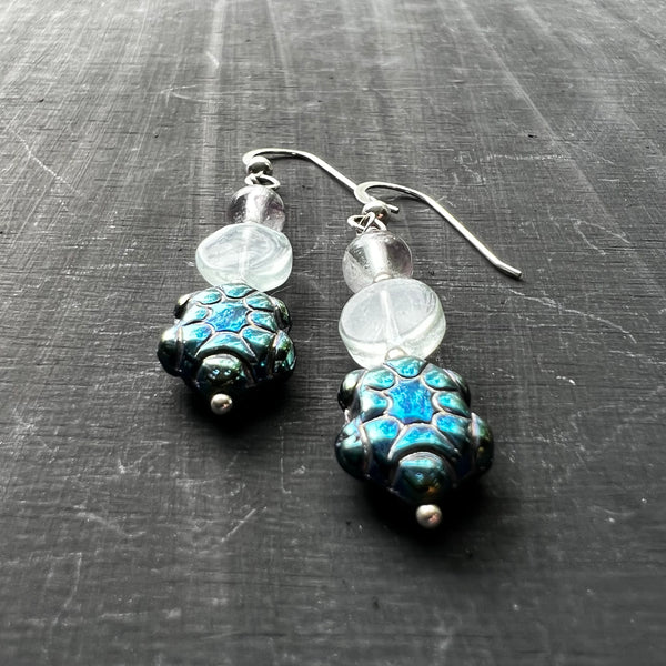 Glass Turtles with Fluorite and glass Earrings