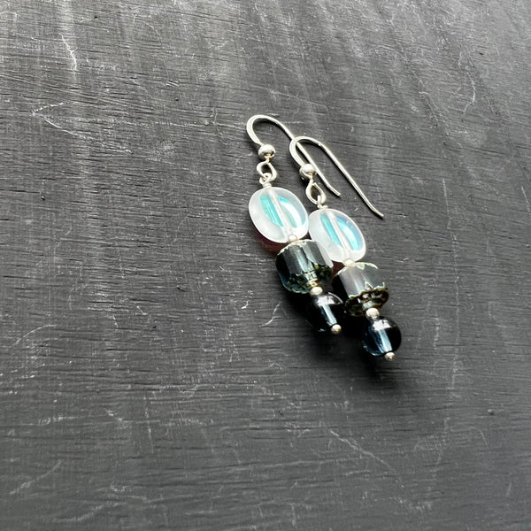Dark Blue and clear glass earrings
