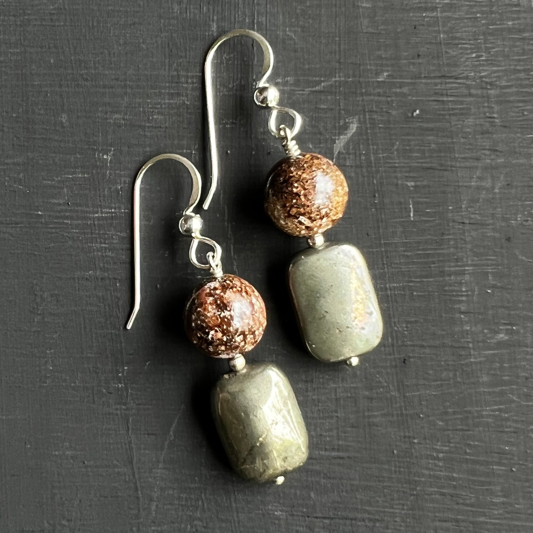 Dinosaur Bone and Pyrite Earrings