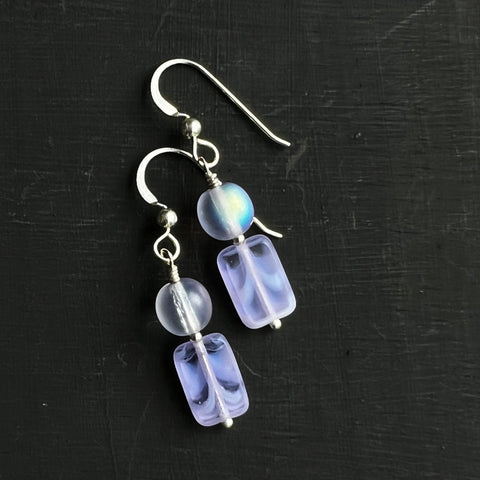 Purple round and tablet earrings