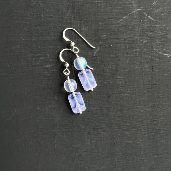 Purple round and tablet earrings