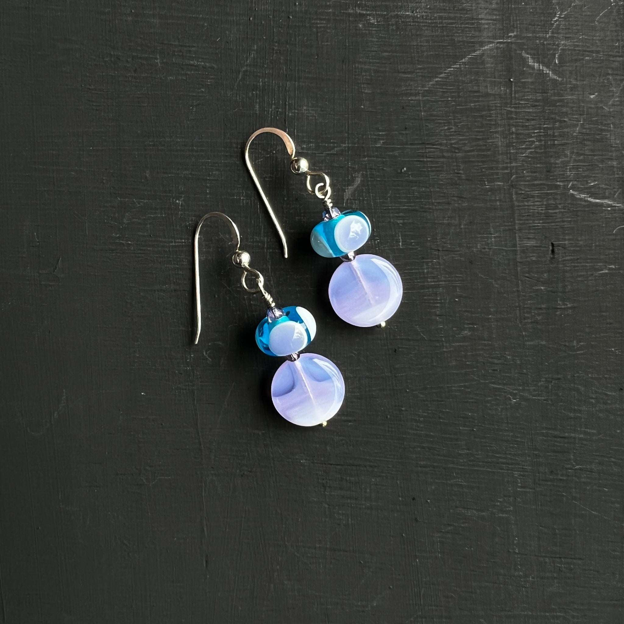 Blue and purple glass earrings