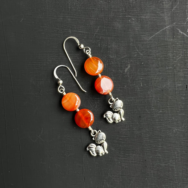 Orange agates with fox charm earrings
