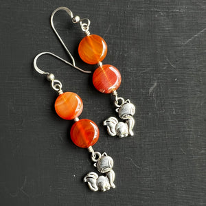 Orange agates with fox charm earrings