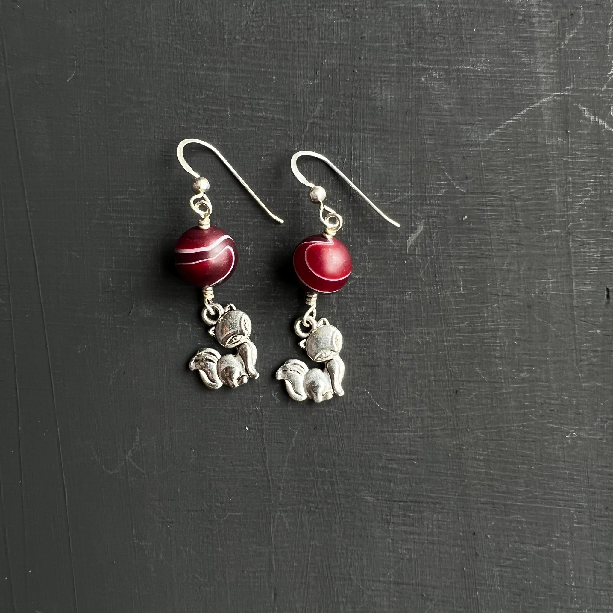 Dyed stone with fox charm earrings