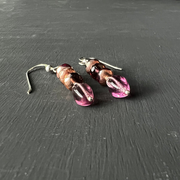 Amethyst-colored glass earrings