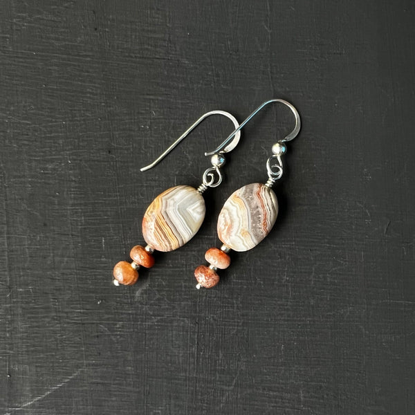 Crazy Lace Agate and Sunstone earrings
