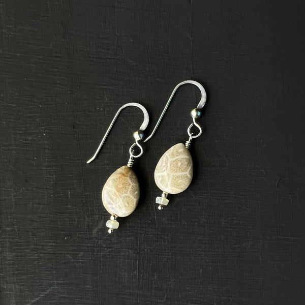 Fossil Coral and Fire Agate earrings