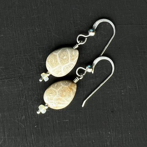 Fossil Coral and Fire Agate earrings