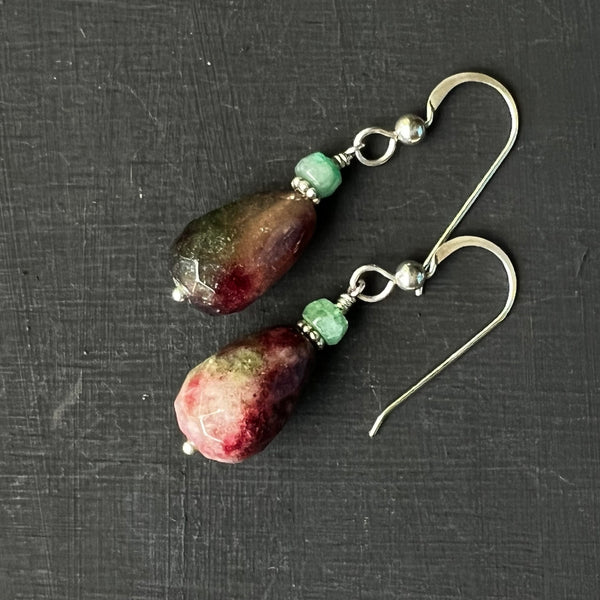 Tourmaline & emerald earrings