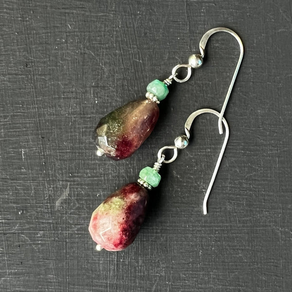 Tourmaline & emerald earrings