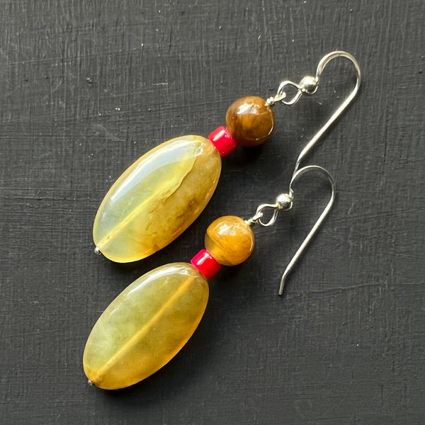 Dyed “Jade” and glass earrings