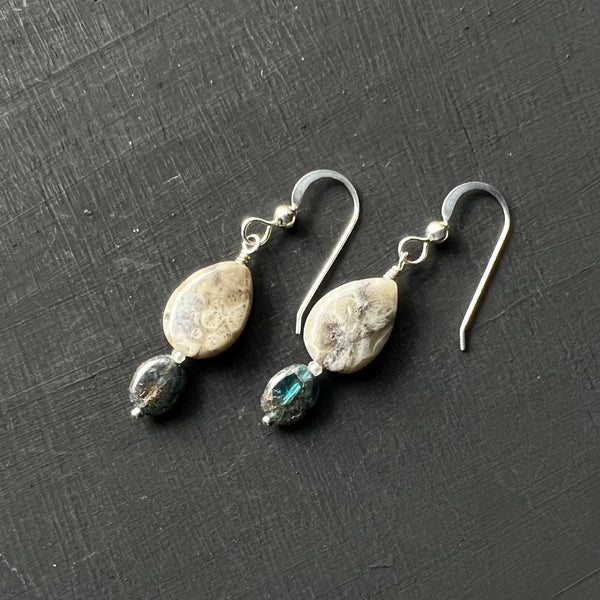 Fossil Coral and Apatite earrings