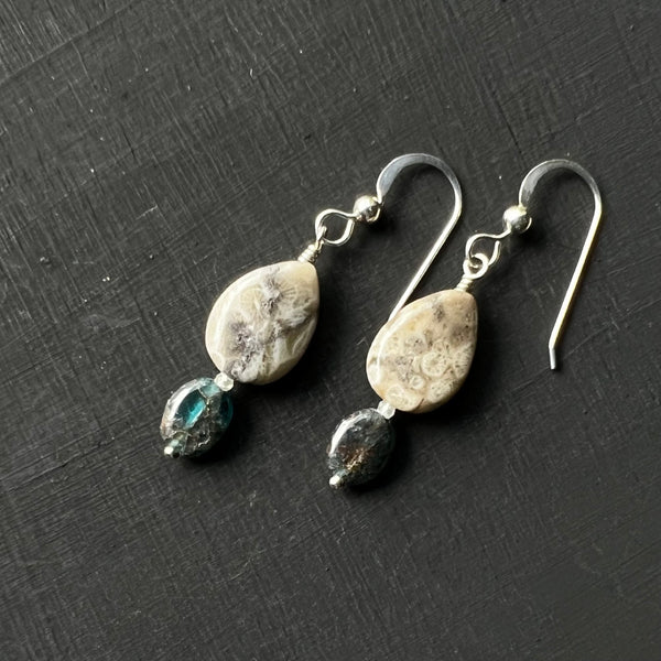 Fossil Coral and Apatite earrings
